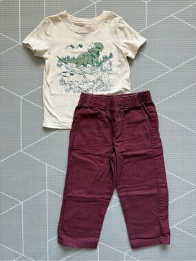 Garanimals|Baby boy/toddler set,Cute Tee Dino print & burgundy straight leg pant